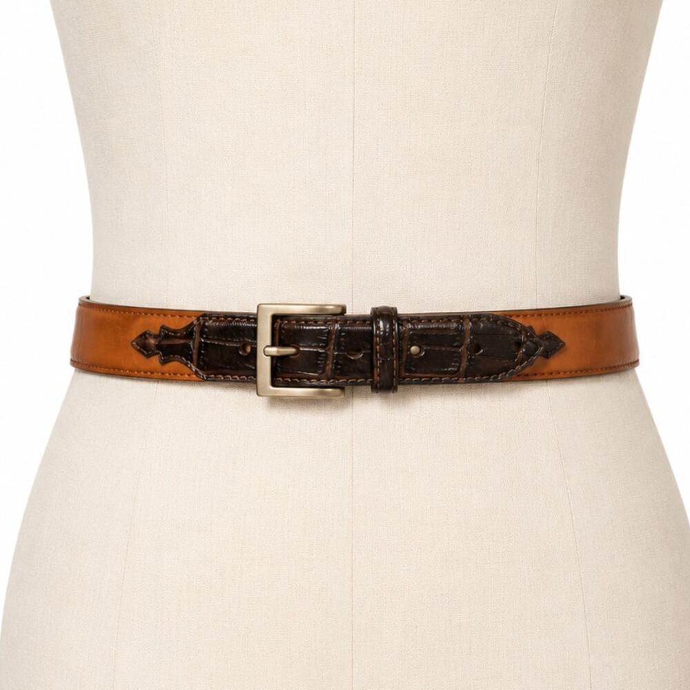 Vintage Genuine Alligator Belt USA Brown Exotic Western Leather 36 Ranch Luxury